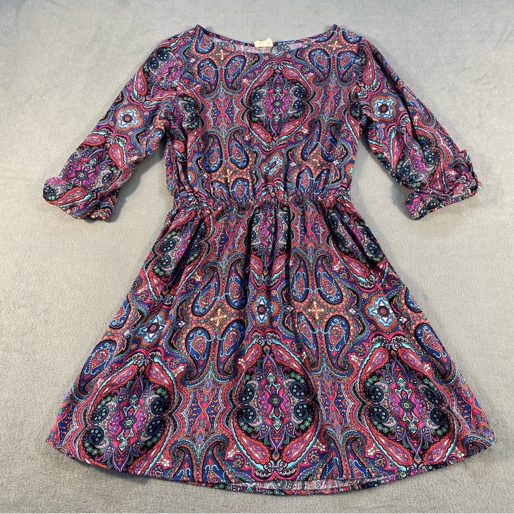 Teenplo Women Juniorās Multi-colored Paisley Print mini dress, short sleeves, L
